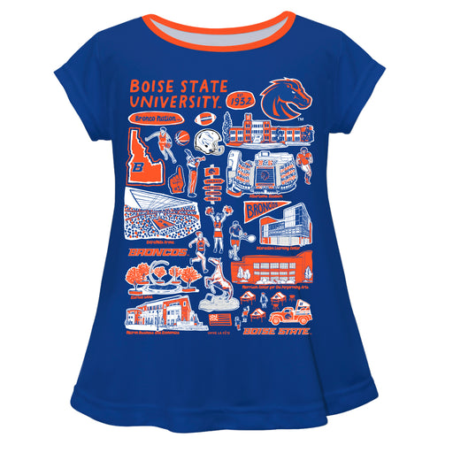 Boise State University Broncos Hand Sketched Vive La Fete Impressions Artwork Blue Short Sleeve Top