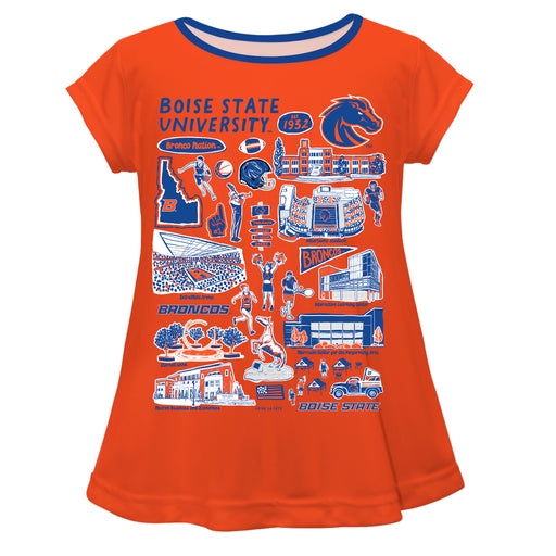 Boise State University Broncos Hand Sketched Vive La Fete Impressions Artwork Orange Short Sleeve Top