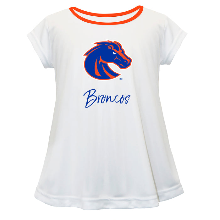Boise State Broncos Vive La Fete Girls Game Day Short Sleeve White Top with School Logo and Name