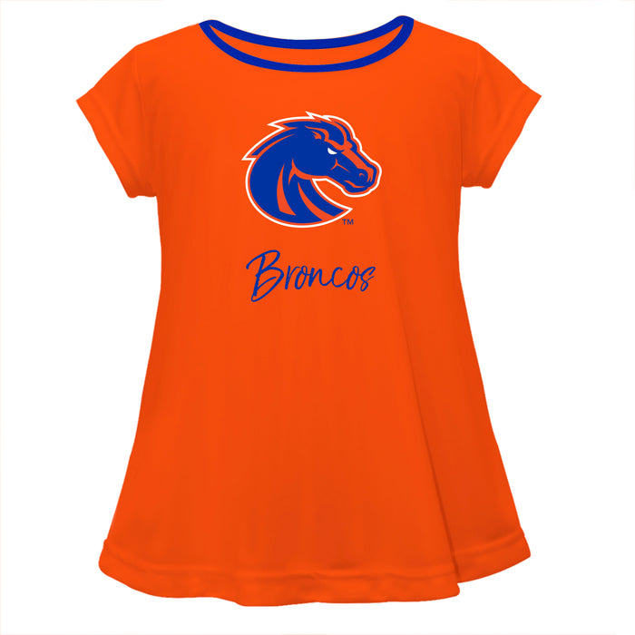 Boise State Broncos Vive La Fete Girls Game Day Short Sleeve Orange Top with School Logo and Name