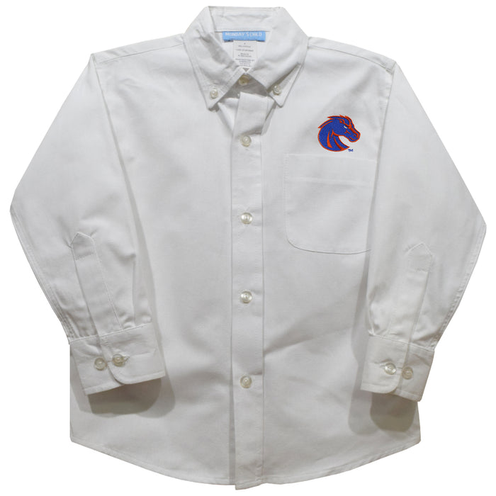 Boise State University Broncos Embroidered White Long Sleeve Button Down Shirt