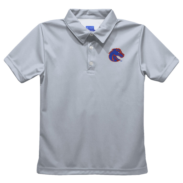 Boise State University Broncos Embroidered Gray Short Sleeve Polo Box Shirt