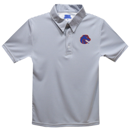 Boise State University Broncos Embroidered Gray Stripes Short Sleeve Polo Box Shirt