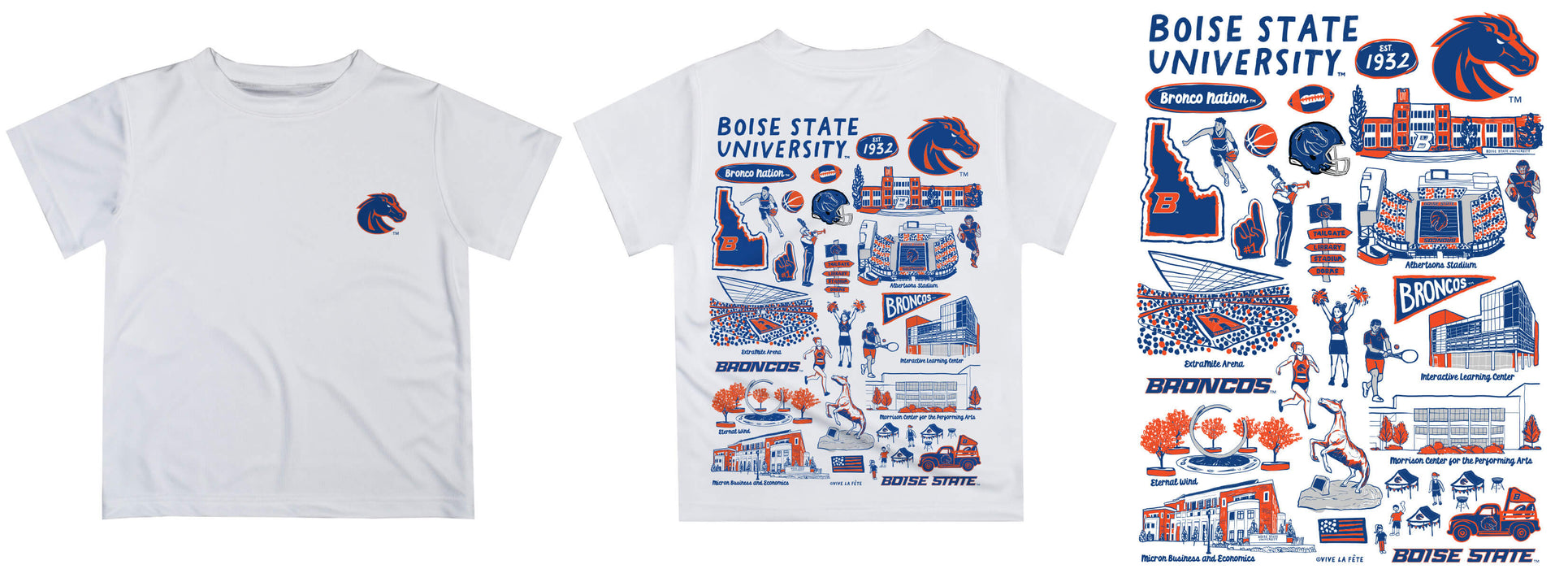 Boise State University Broncos Hand Sketched Vive La Fete Impressions Artwork Boys Orange Short Sleeve Tee Shirt - Vive La Fête - Online Apparel Store