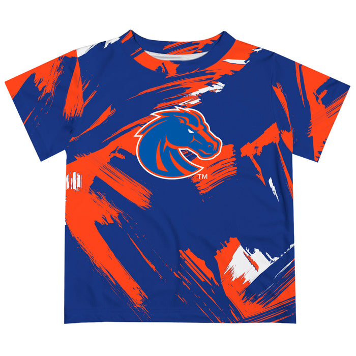 Boise State University Broncos Vive La Fete Boys Game Day Blue Short Sleeve Tee Paint Brush