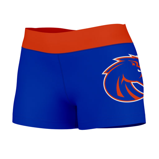 Boise State Broncos Vive La Fete Logo on Thigh & Waistband Blue Orange Women Yoga Booty Workout Shorts 3.75 Inseam