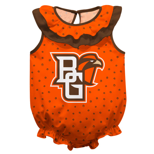Bowling Green Falcons Swirls Orange Sleeveless Ruffle Onesie Logo Bodysuit
