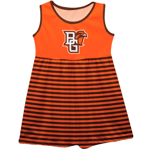 Bowling Green Falcons Vive La Fete Girls Game Day Sleeveless Tank Dress Solid Orange Logo Stripes on Skirt - Vive La Fête - Online Apparel Store