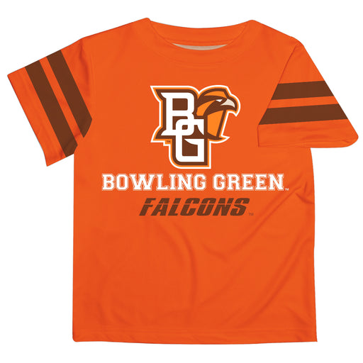 Bowling Green Falcons Vive La Fete Boys GameDay Orange Short Sleeve Tee with Stripes on Sleeves - Vive La Fête - Online Apparel Store