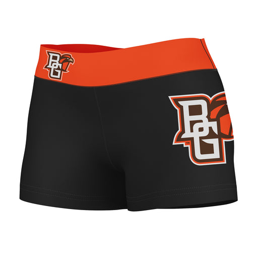 Bowling Green Falcons Vive La Fete Logo on Thigh & Waistband Black & Orange Women Yoga Booty Workout Shorts 3.75 Inseam"