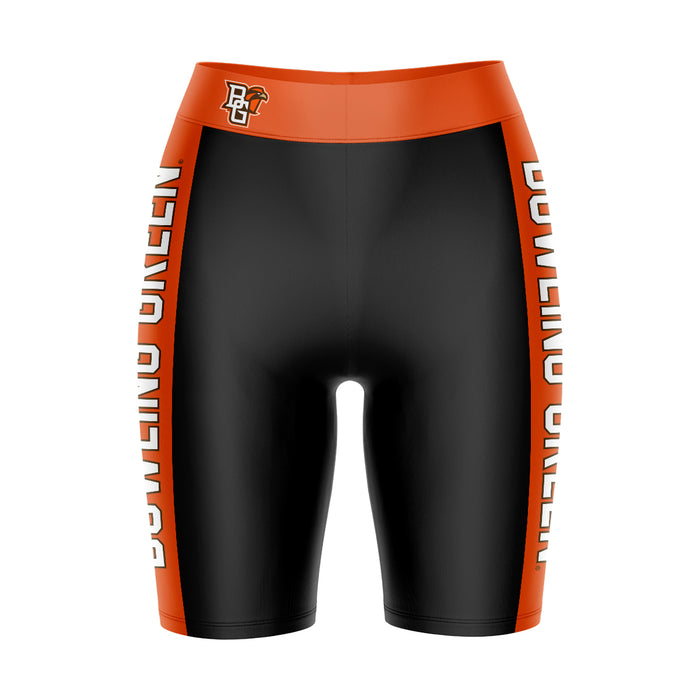 Bowling Green Falcons Vive La Fete Game Day Logo on Waistband and Orange Stripes Black Women Bike Short 9 Inseam"