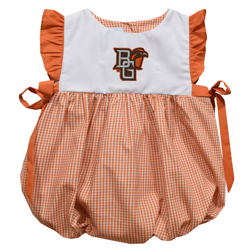 Bowling Green Falcons Embroidered Orange Gingham Short Sleeve Girls Bubble