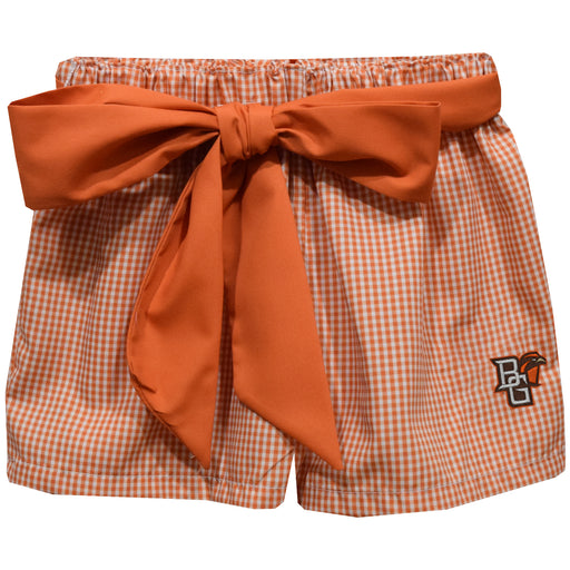 Bowling Green Falcons Embroidered Orange Gingham Girls Short with Sash