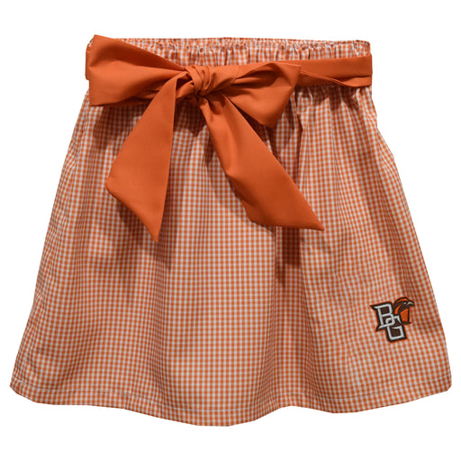 Bowling Green Falcons Embroidered Orange Gingham Skirt With Sash