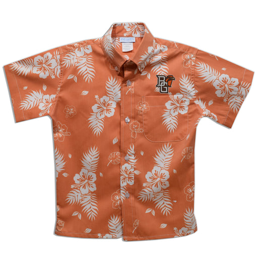 Bowling Green Falcons Orange Hawaiian Short Sleeve Button Down Shirt