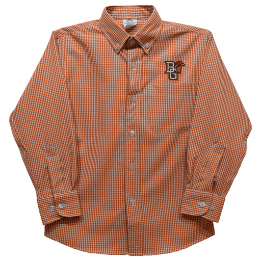 Bowling Green Falcons Embroidered Orange Gingham Long Sleeve Button Down