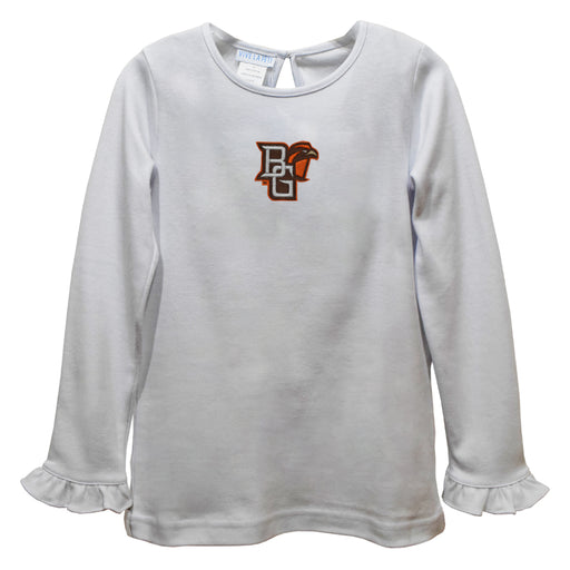 Bowling Green Falcons Embroidered White Knit Long Sleeve Girls Blouse