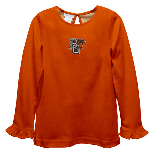 Bowling Green Falcons Embroidered Orange Knit Long Sleeve Girls Blouse