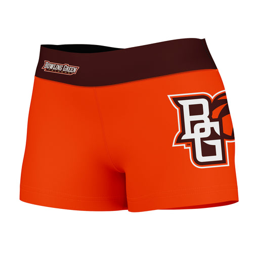 Bowling Green Falcons Vive La Fete Logo on Thigh & Waistband Orange Brown Women Yoga Booty Workout Shorts 3.75 Inseam"