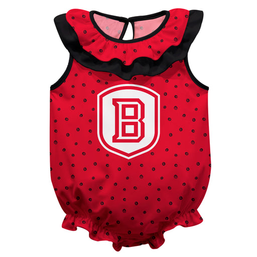 Bardley University Braves Swirls Red Sleeveless Ruffle Onesie Logo Bodysuit