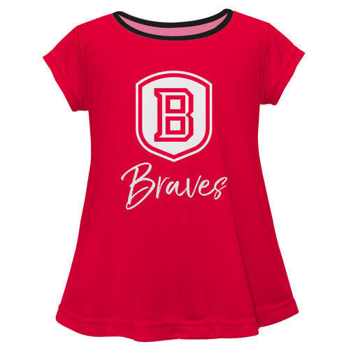 Bardley University Braves Vive La Fete Girls Game Day Short Sleeve Red Top with School Logo and Name