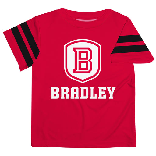 Bradley Braves Vive La Fete Boys Game Day Red Short Sleeve Tee with Stripes on Sleeves