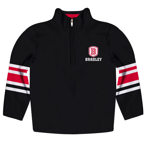 Bardley University Braves Vive La Fete Game Day Black Quarter Zip Pullover Stripes on Sleeves