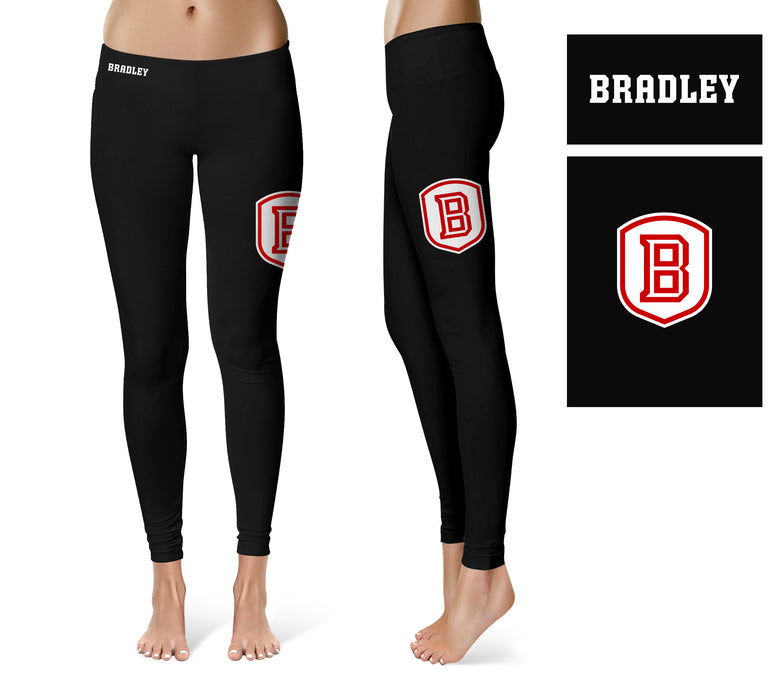 Bradley Braves Vive La Fete Game Day Collegiate Large Logo on Thigh Women Black Yoga Leggings 2.5 Waist Tights - Vive La Fête - Online Apparel Store