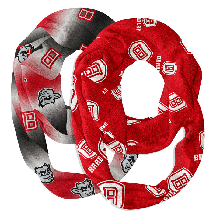 Bradley Braves Vive La Fete All Over Logo Game Day Collegiate Women Set of 2 Light Weight Ultra Soft Infinity Scarfs