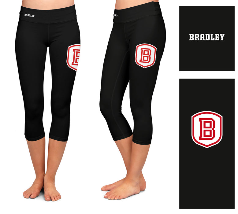 Bradley Braves Vive La Fete Game Day Collegiate Large Logo on Thigh and Waist Women Black Capri Leggings - Vive La Fête - Online Apparel Store