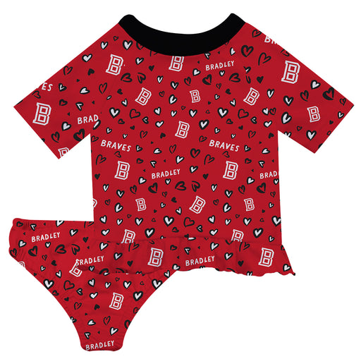 Bradley University Braves Vive La Fete All Over Logo Red Long Sleeve Bikini Set