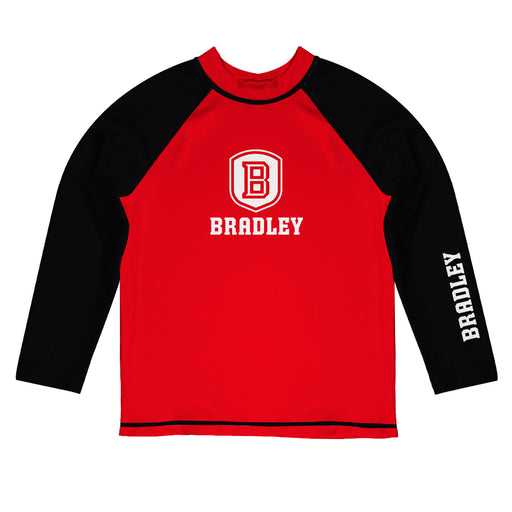 Bradley Braves Vive La Fete Logo Red Black Long Sleeve Raglan Rashguard