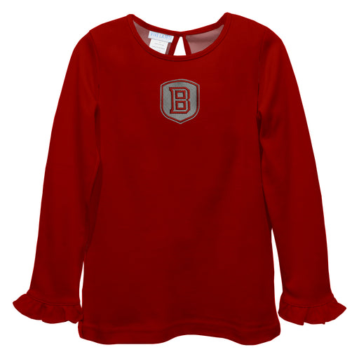 Bradley University Braves Embroidered Red Knit Long Sleeve Girls Blouse