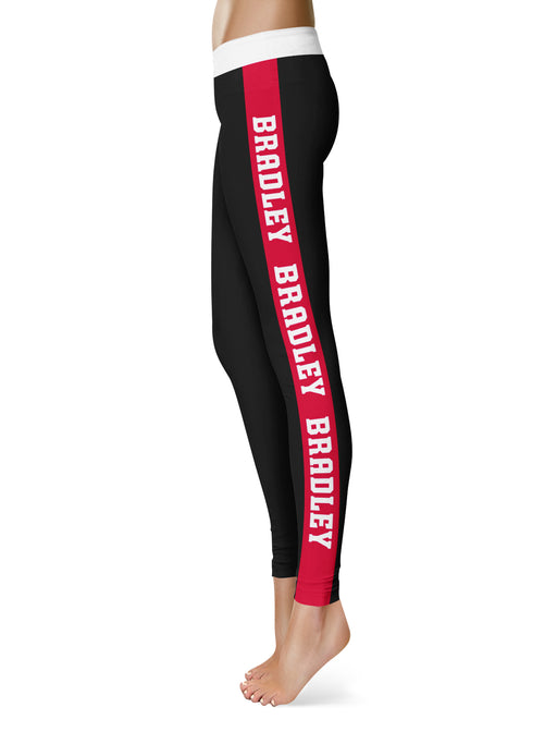 Bradley University Braves Vive La Fete Game Day Collegiate Red Stripes Women Black Yoga Leggings 2 Waist Tights - Vive La Fête - Online Apparel Store