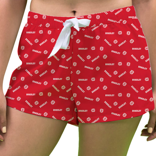 Bradley Braves Vive La Fete Game Day All Over Logo Women Red Lounge Shorts