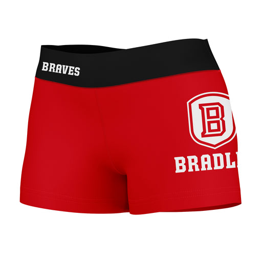 Bradley Braves Vive La Fete Logo on Thigh & Waistband Red Black Women Yoga Booty Workout Shorts 3.75 Inseam