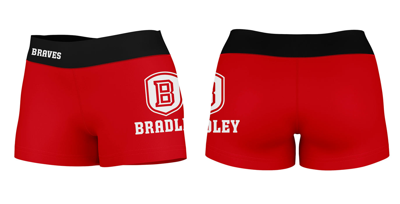 Bradley Braves Vive La Fete Logo on Thigh & Waistband Red Black Women Yoga Booty Workout Shorts 3.75 Inseam - Vive La Fête - Online Apparel Store