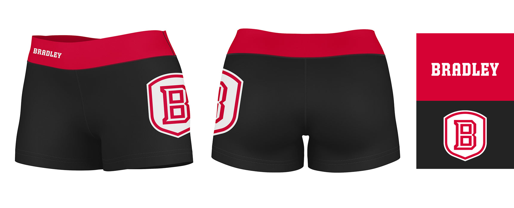 Bradley Braves Vive La Fete Logo on Thigh & Waistband Black & Red Women Yoga Booty Workout Shorts 3.75 Inseam - Vive La Fête - Online Apparel Store