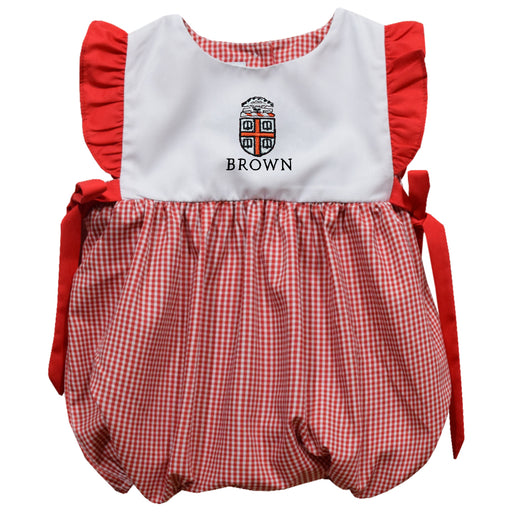 Brown University Bears Embroidered Red Cardinal Gingham Short Sleeve Girls Bubble
