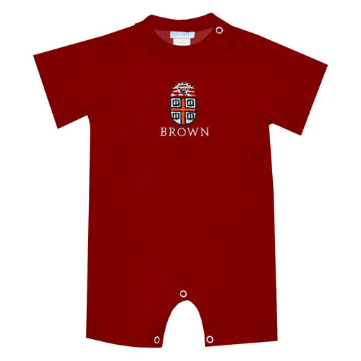 Brown University Bears Embroidered Red Knit Short Sleeve Boys Romper