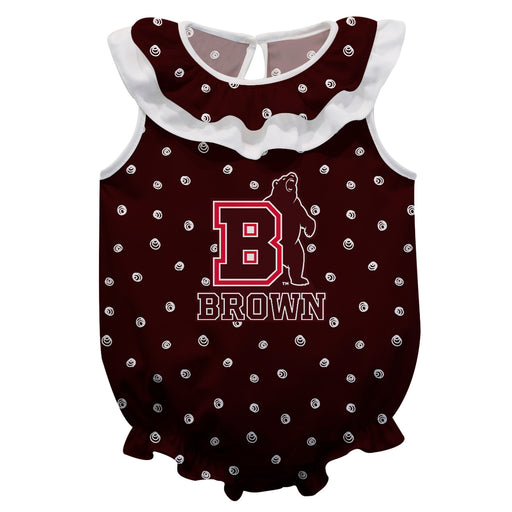 Brown University Bears Swirls Brown Sleeveless Ruffle Onesie Logo Bodysuit