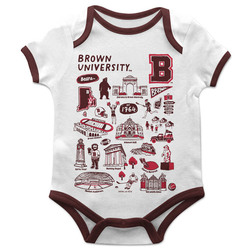 Brown University Bears Hand Sketched Vive La Fete Impressions Artwork Infant White Short Sleeve Onesie Bodysuit