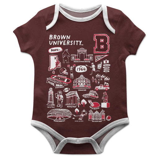 Brown University Bears Hand Sketched Vive La Fete Impressions Artwork Infant Brown Short Sleeve Onesie Bodysuit