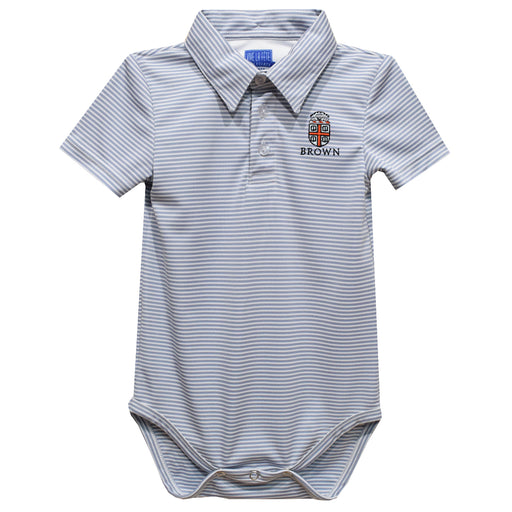 Brown University Bears Embroidered Gray Stripe Knit Polo Onesie