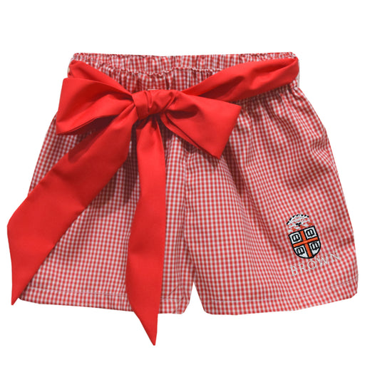 Brown University Bears Embroidered Red Cardinal Gingham Girls Short with Sash