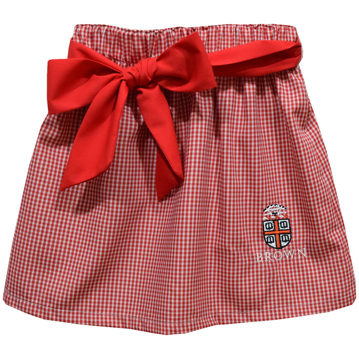 Brown University Bears Embroidered Red Cardinal Gingham Skirt With Sash