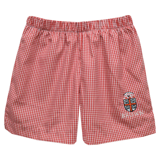 Brown University Bears Embroidered Red Cardinal Gingham Pull On Short