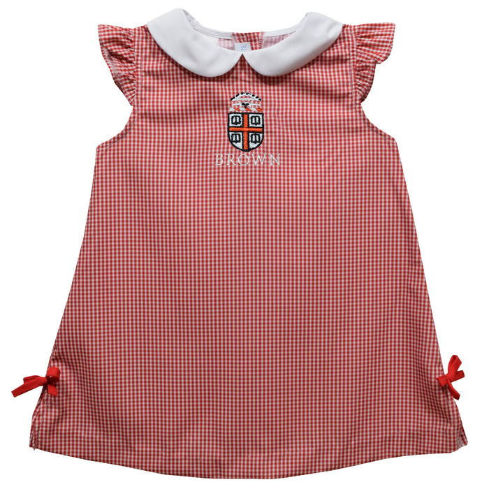 Brown University Bears Embroidered Red Cardinal Gingham A Line Dress