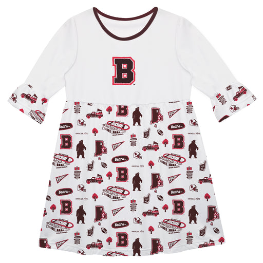 Brown University Bears 3/4 Sleeve Solid White Repeat Print Hand Sketched Vive La Fete Impressions Artwork on Skirt