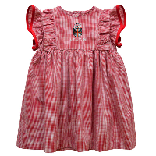 Brown University Bears Embroidered Red Cardinal Gingham Ruffle Dress